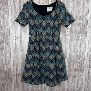 Anthropologie HD in Paris Hollyhock Textured Fit-and-Flare Dress XS